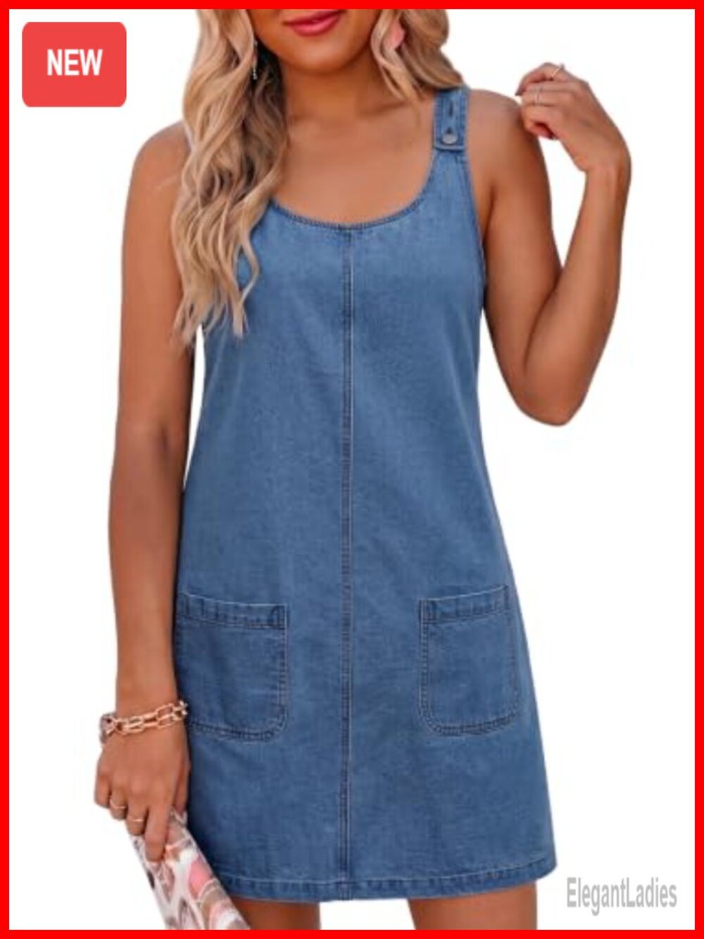 Womens Denim Mini Dress Sleeveless Babydoll Shift Jean Dress